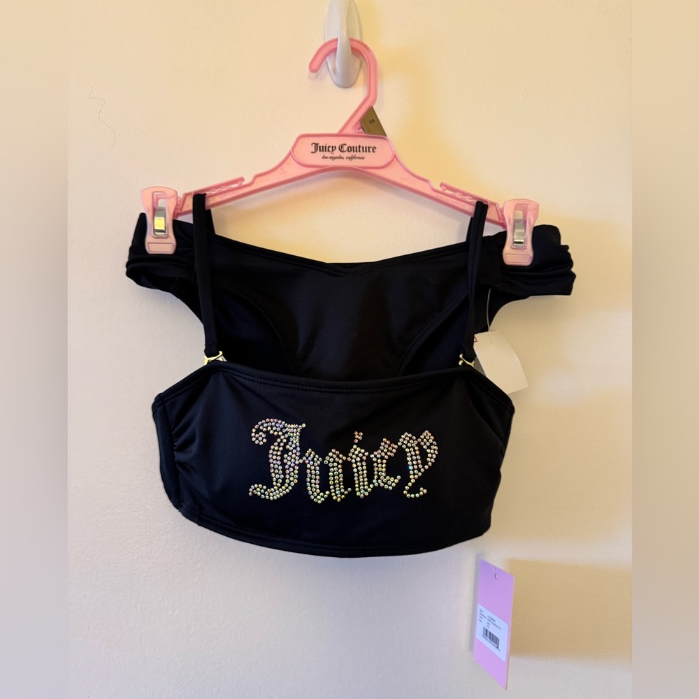 𝕵𝖚𝖎𝖈𝖞 𝕮𝖔𝖚𝖙𝖚𝖗𝖊 Black Bikini Set - Removable Straps - Rhinestones - Bling  XS  🖤💖✨